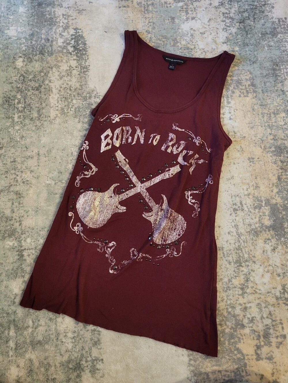 Burgundy "Born to Rock" Sleeveless Graphic Tank
